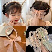 COD SDFGERGERTER Girls Hair Accessories Childrens Long Streamer Pearl Braided Hair Band Girls Princess Super Fairy Headband Little Girl