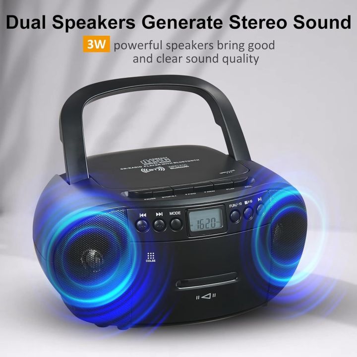 CD and Cassette Player Combo, CD Player Portable Bluetooth Boombox, AM ...