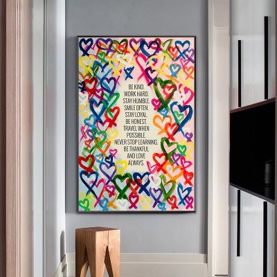 โมเดิร์น Be Kind และ Love Always ภาพวาดผ้าใบที่มีสีสันโปสเตอร์และพิมพ์ภาพผนังสำหรับห้องนั่งเล่น Wall Decor cuadros
