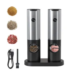 Gravity Electric Pepper And Salt Grinder Set, With Usb Rechargeable Base,  One Handed Operation, Adjustable Coarseness, Automatic Powered Spice Mill  Shakers Refillable, Led Light, Made Of Plastic And Stainless Steel