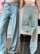 XIANG NIAN NI Women s straight-leg jeans, Korean style high-waisted wide