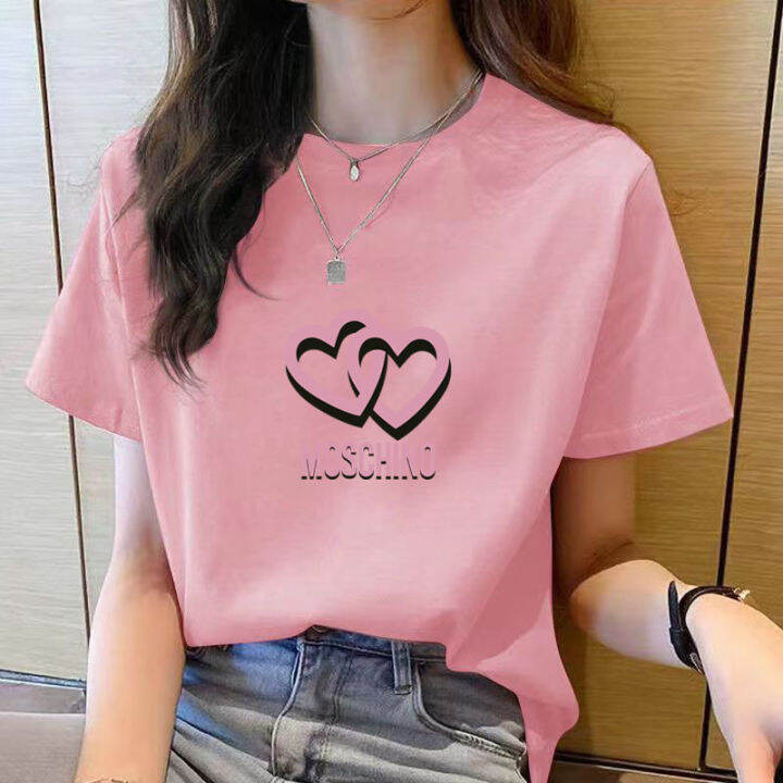 เสื้อยืดคอกลมสำหรับผู้หญิงแขนสั้นพิมพ์ลายการ์ตูนสีดำลำลองใหม่ฤดูร้อนเสื้อยืดหลวมแฟชั่นสำหรับผู้หญิงเรียบง่ายขนาดใหญ่สไตล์เกาหลี