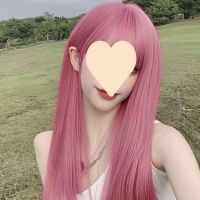 Pink wig female in long straight hair contact head type network pale pink tower realistic social hair speed sell tong