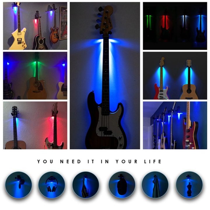 2x-durable-guitar-hanger-wall-hook-stand-guitarra-bracket-holder-led-light-for-acoustic-electric-guitar-bass-banjo-blue