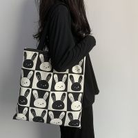 2023 New Rabbit Canvas Bag Women 39;s One shoulder Large capacity Shopping Portable Zipper Japanese and Korean Canvas Bag