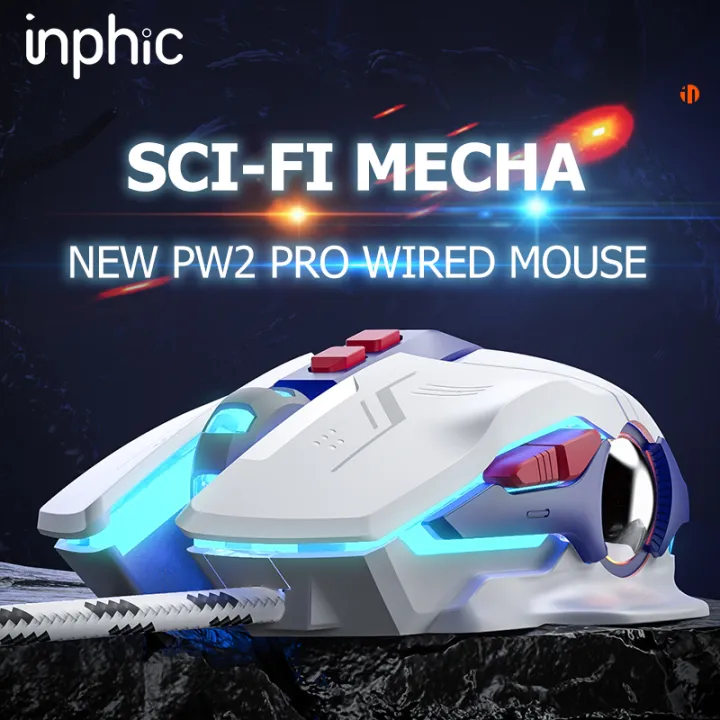 Inphic PW2 Pro Wired Gaming Mouse Sci-Fi Mecha Style Silent Computer ...