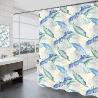 Ready Stock Water Droplet Pattern Printing Mildew Waterproof Shower Curtain black white grey blue Bathroom Compartment Shower Curtains(With Hook Rings)