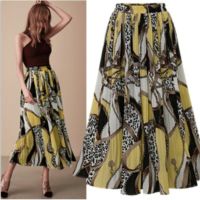 COD DSFERTGERRYYY High Waist Chiffon Pleated Printed Plus Size A-line Midi Skirt