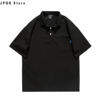 JPQQ Store เสื้อยืดแขนสั้นมีกระเป๋าสีทึบสำหรับผู้ชาย,เสื้อยืดแขนสั้นทันสมัยแบบหลวมเสื้อโปโลกอล์ฟสำหรับผู้ชาย