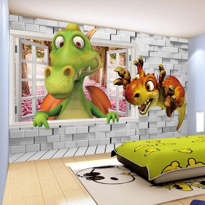 วอลล์เปเปอร์ภาพที่กำหนดเองสง่างาม3D การ์ตูนน่ารักไดโนเสาร์อิฐผนังห้องเด็กห้องนอนพื้นหลังตกแต่งผนังภาพจิตรกรรมฝาผนังวอลล์เปเปอร์ Kids