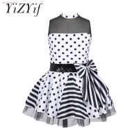 卍 Sequins Bowknot Ballet Tutu Dress Kids Girls Shiny Polka Dots Sleeveless Gymnastics Leotard Jazz Latin Performance Dance Wear