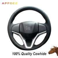 【YF】 Black Genuine Leather Steering Wheel Cover for honda apto cidade jazz 2014 2015 hrv HR-V 2016