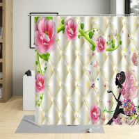 Vine Floral Plant Waterproof Shower Curtain Geometric Flowers Home Decoration Valentines Day Polyester Fabric Curtains With Hook