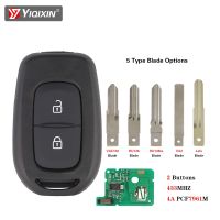 YIQIXIN Kunci Remote Mobil 2ปุ่มสำหรับ Renault Sandero Dacia Logy Dokker Dokker Duster Trafic Clio4 Master3 433MHZ ชิป PCF7961M 4A J28bio