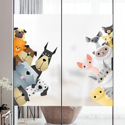 Cartoon Static Window Film Decorative Vinyls For Screens Bathroom Home Cute Animal Privacy Stained Glass Film Removable Tinting