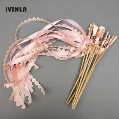 30pcslot light pink wedding wands wedding ribbon stick with bell for wedding decoration