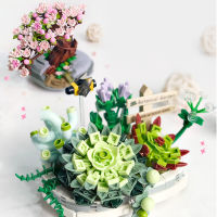 Hot Bouquet Building Blocks Pink Cherry Blossom Plant Model DIY Succulent Potted Flowers Assembled Bricks Toys for Children Gift