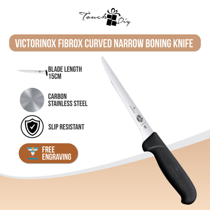 New VICTORINOX Fibrox Boning Knife 12cm Curved Narrow Blade Black