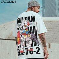 ZAZOMDE เสื้อยืดแขนสั้นสำหรับผู้ชายผ้าฝ้ายสำหรับผู้ชาย,เสื้อยืดเสื้อยืดพิมพ์ลายหุ่นยนต์เสื้อยืดพิมพ์ลายสไตล์เกาหลีคอกลมไซส์ใหญ่พิเศษฮิปฮอป