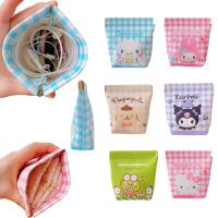 Kawaii Sanrios Cinnamonroll Kuromi My Melody PU elastic buckle Sanitary Napkin Storage Bag Cartoon Coin Purse Makeup Organizer