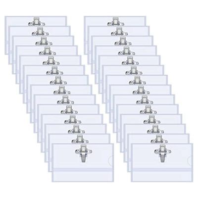 100 PCS Pin Style Clip Horizontal Name Badge Holders with Inserts Fit Card Transparent