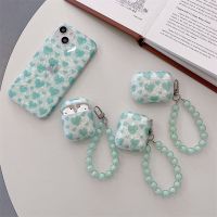 [Hot K] เคสหูฟังมันน่ารักสำหรับ AirPods 1 2 Pro เคสสีเขียวอ่อนรูปหัวใจแบบ Air Pods 3หูฟังบลูทูธพวงกุญแจกล่องชาร์จ