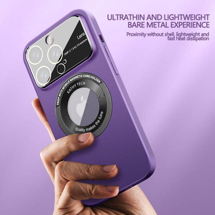 เคสป้องกันชาร์จไร้สายสีด้านสุดหรูสำหรับ-iphone-14-pro-max-13-pro-14-plus-12-11-pro-max-ฝาครอบมีรูโลโก้ฟิล์มกระจกติดเลนส์ฝาปิดกันกระแทก