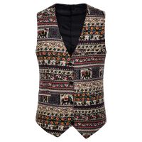 LUCLESAM 2021 Men Bohemia Patch Stitching Vintage Vest Single Breasted V Neck Ethnic style Waistcoat chaleco hombre Dashiki vest