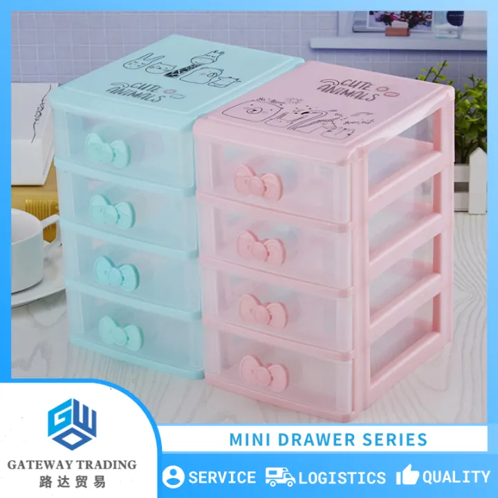 Kawaii Desktop Drawer Storage Box With Sticker Cute Plastic Clear