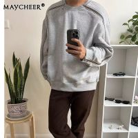 MAYCHEER   เสื้อสเวตเชิ้ตผู้ชายหล่อมีสไตล์เสื้อกันหนาวฤดูใบไม้ร่วงเสื้อกันหนาวอินเทรนด์