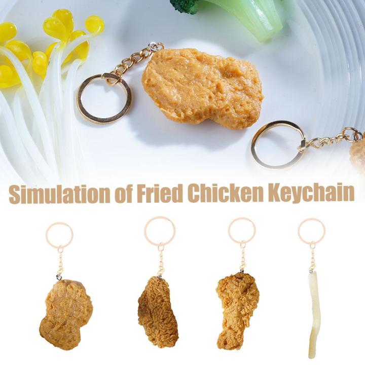 พวงกุญแจขาไก่พวงกุญแจอาหารเลียนแบบรูปนักเก็ตไก่ทอดเฟรนช์ฟรายจี้อาหารไก่-k1m8