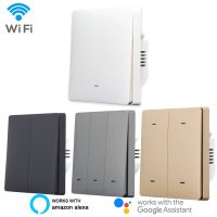 ZZOOI Lonsonho Tuya WiFi Smart Switch EU 220V With / No Neutral Press Button Wall Light Switches Compatible Alexa  Home Alice