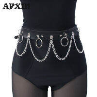 Goth Punk Chain Belt for Alt Skirts Harajuku Streewear Pu Leather Waist Chain Circle Gothic Accessories School Girl Nightclub