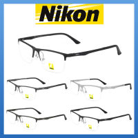 Nikon แว่นตา รุ่น 9011 กรอบเซาะร่อง Rectangle ทรงสี่เหลี่ยมผืนผ้า ขาสปริง วัสดุ สแตนเลส สตีล (สำหรับตัดเลนส์) กรอบแว่นตา สวมใส่สบาย น้ำหนักเบา ไม่ตกเทรนด์ Gouging frame Eyeglass Spring legs Stainless Steel material Eyewear Top Glasses Made in Japan