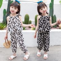 Ready Stock Cheap Korean Version Summer Baby Girl Clothing Daisy Print Suit Sleeveless Childrens Top Pants 2-Piece Set Fashion Shirt Loose Thin Style