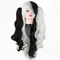 Cos-Play Wigs Fei-Show Synthetic Heat Resistant Long Curly Black And White Hair Two Ponytails Costume Handsune Miku Hairpiece