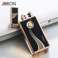 jobon Zhongbang กันลมไฟแช็กชาร์จบางเฉียบสร้างสรรค์ USB ที่จุดอิเล็กทรอนิกส์โลหะเบาโค้งคู่ .