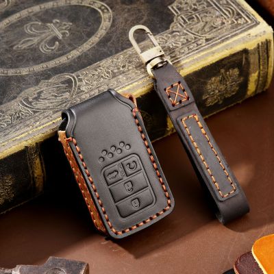 Car Key Case Cover Leather Keychain Accessories for Honda City Turbo Civic Accord Crv Pilot Odyssey Crider Jade Fit Fob Holder