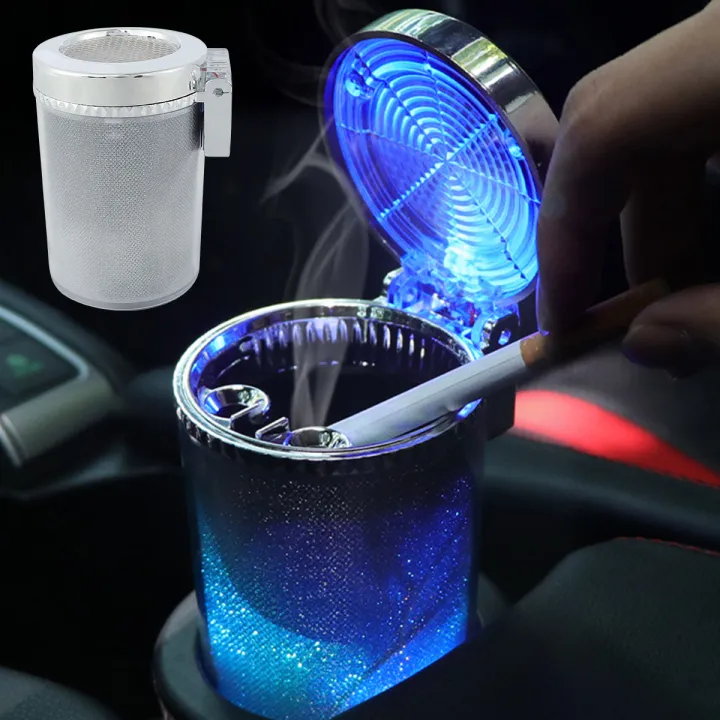 Car Ashtray with Led Light And Flip Lid Self Extinguishing Ash Tray Universal Detachable Car