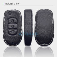 Leather Car Key Case 3 Buttons Flip Keychain Remote Control Protector Cover Skin For Renault Dacia Duster Sandero Symbol Twingo