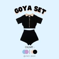 COD (inci.bkk) GOYA SET in Black เซ็ทเสื้อซิปทูโทน+กางเกงknit