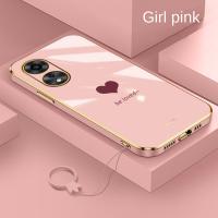 OPPO A38 2023 A58 4G เคสซิลิโคนมันวาวลายหัวใจเคสนิ่ม + ฝาครอบสายคาดที่คล้อง