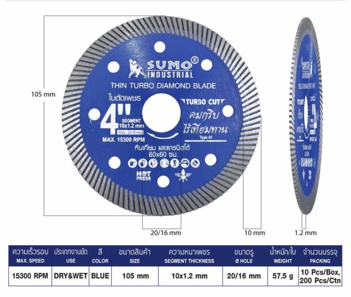 ใบตัดเพชร-4-นิ้ว-4x1-2x10-sumo-turbo-cut-สีน้ำเงิน-ใบตัดกระเบื้อง-ใบตัดคอนกรีต-ใบตัดหินแกรนิต-ใบตัดปูน-diamond-blade-4-x1-2x10-sumo-turbo-cut-พร้อมส่ง