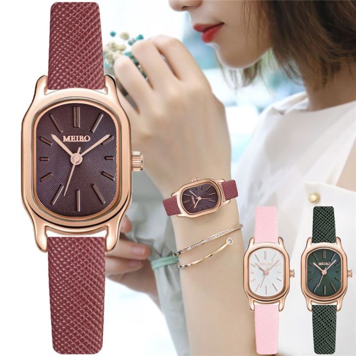 นาฬิกาข้อมือสตรีแฟชั่นสายเกาหลียอดนิยมนาฬิกาควอตซ์