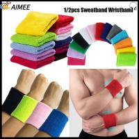 AIMEE 1/2pcs คุณภาพสูง สีทึบ ยามห่อยาม Unisex นุ่มสบาย สายรัดข้อมือผ้าฝ้าย กีฬา Sweatband วงเทนนิสมือ สายรัดข้อมือยิมเหงื่อ