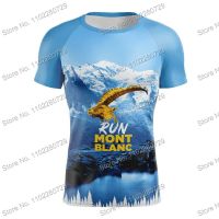 เสื้อยืดวิ่ง Mont Blanc เส้นทางการแข่งขันฤดูร้อนเสื้อยืดเทคโนโลยีผู้ชายเสื้อเชิ้ตบราไร้โครงชุดเจอร์ซีย์เล่นกีฬาดาวน์ฮิลล์