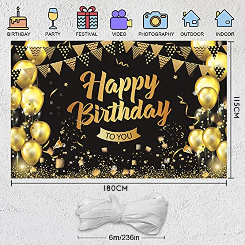 Birthday Decorations, Black Gold Background Birthday Man and Woman ...