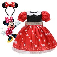 Kids Mickey Minnie Dress Girls Cosplay Cartoon Costume Summer Short Sleeve Polka Dot Puff Sleeve Princess Dress Children Clothi