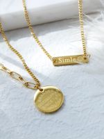 No fading round medal necklace womens titanium steel plated 18K gold clavicle chain Japanese and Korean double stacked round pendants ♝☊■