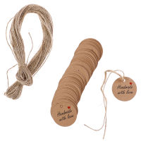 Che 100pcs handmade with Love labels Hang Tags กระดาษ kraft เปล่ากับ20M String